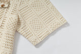 DAXUEN Cream crochet button-down shirt with short sleeves