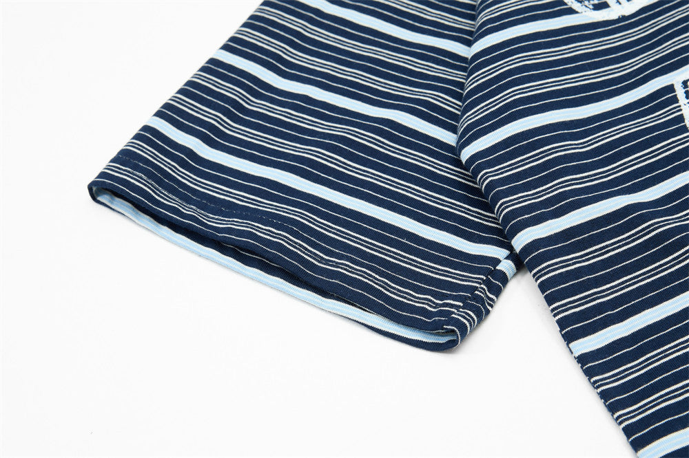 DAXUEN Navy and light blue striped polo shirt