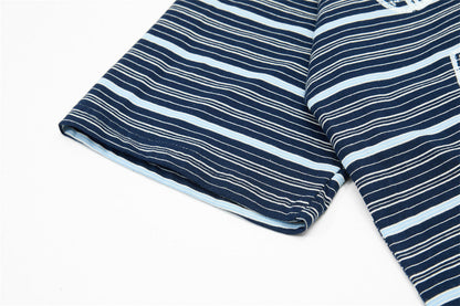 DAXUEN Navy and light blue striped polo shirt