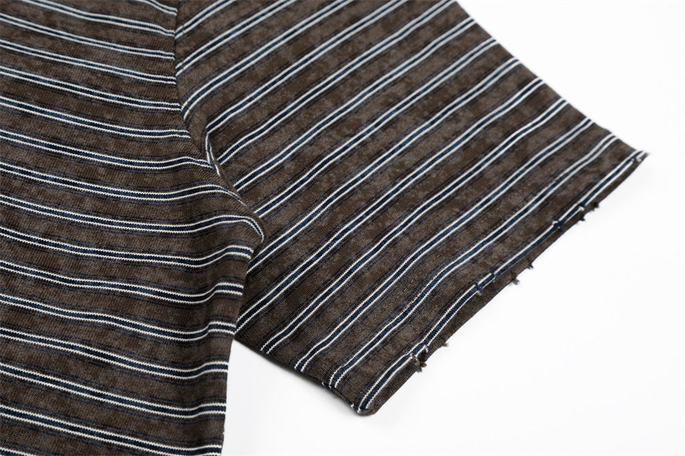 DAXUEN Boxy striped short-sleeve T-shirt with raw edges