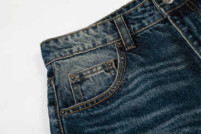 DAXUEN Distressed blue denim wide-leg jeans