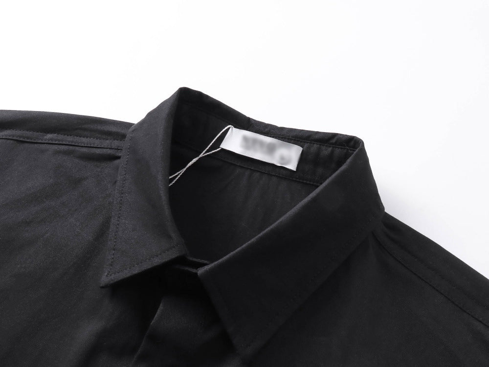 DAXUEN Gothic text button-up shirt in black and white