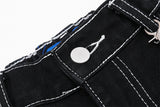 DAXUEN Black wide-leg denim shorts with appliqué details