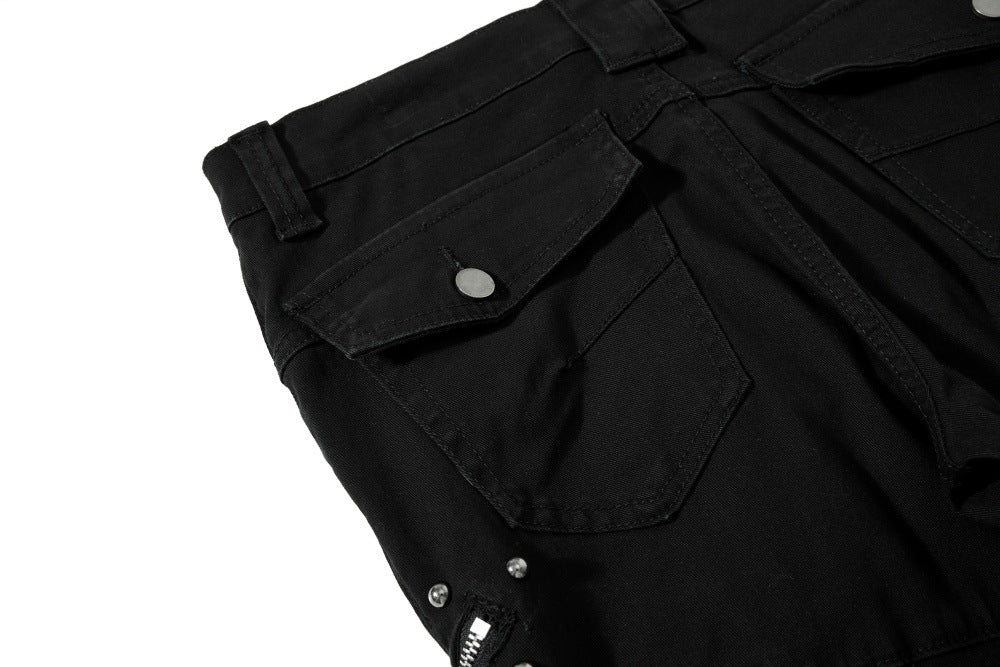 DAXUEN Black wide-leg pants with decorative zippers and studs