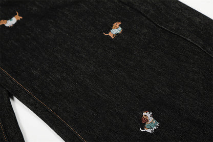 DAXUEN Wide leg denim trousers with dachshund embroidery