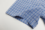 DAXUEN Short-sleeved plaid button-up shirt with cartoon cat patches