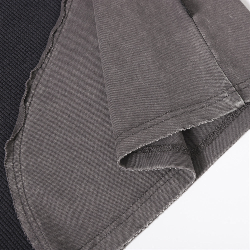 DAXUEN Asymmetrical panel t-shirt in charcoal grey and dark waffle knit