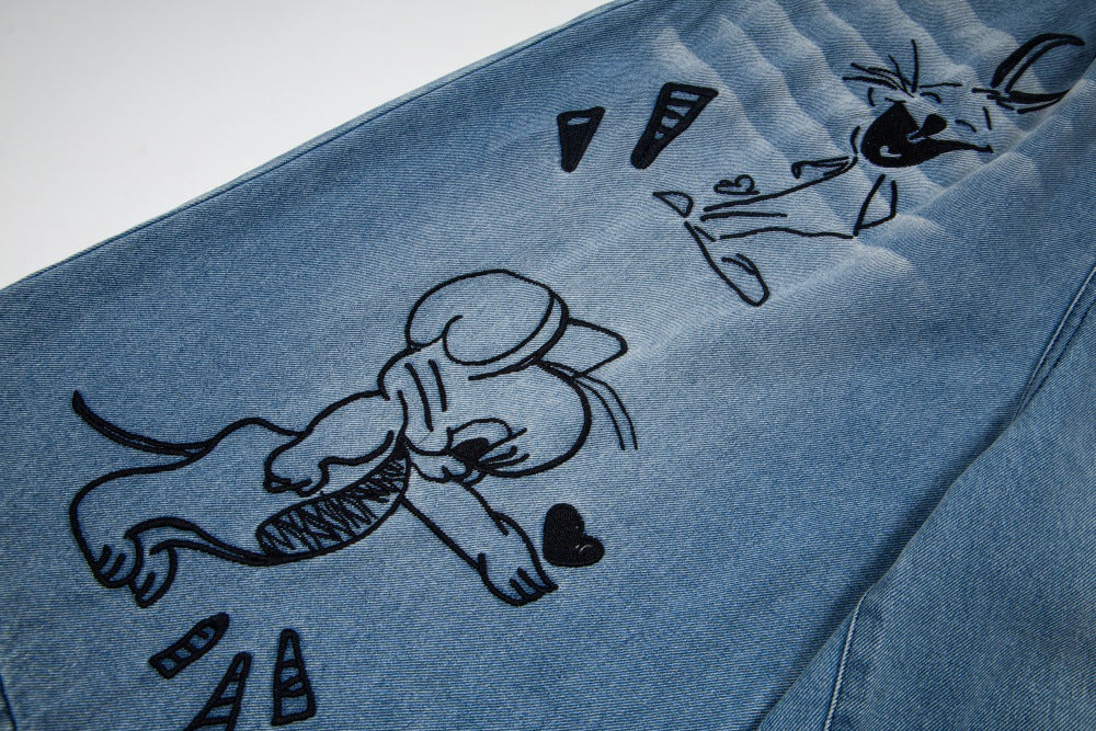 DAXUEN Loose-fitting wide-leg denim trousers with cartoon embroidery