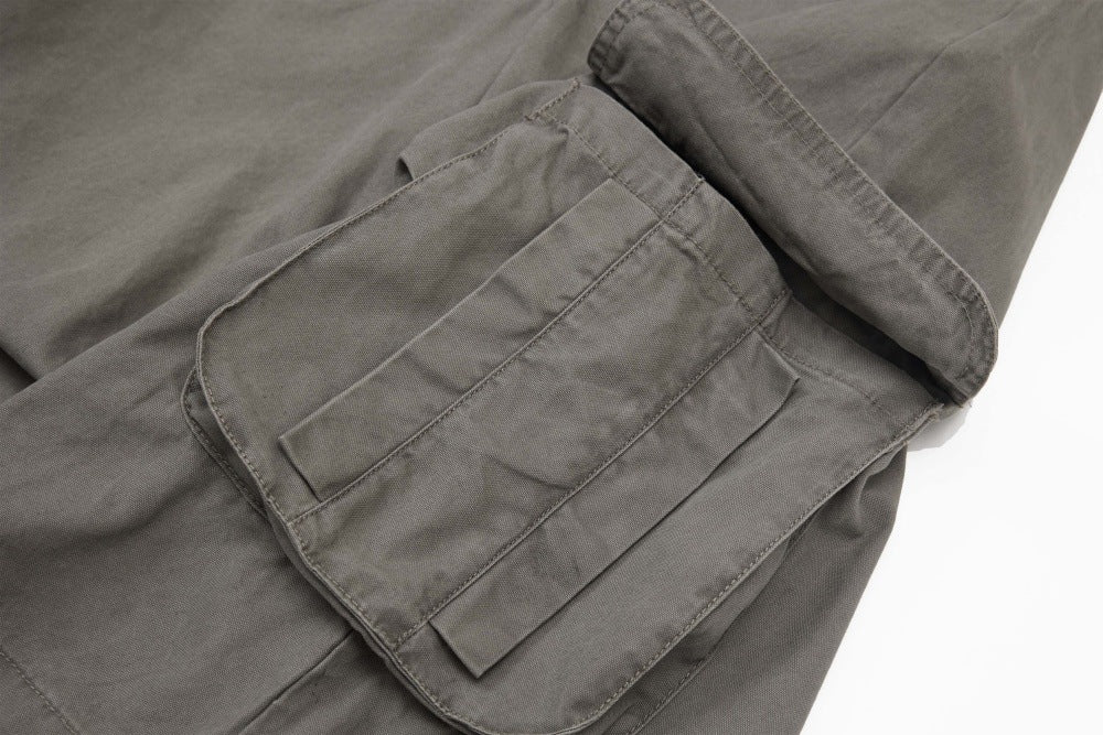 DAXUEN Layered wide-leg cargo shorts in olive-grey