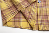 DAXUEN Short-sleeved plaid shirt with embroidery and heart-shaped buttons