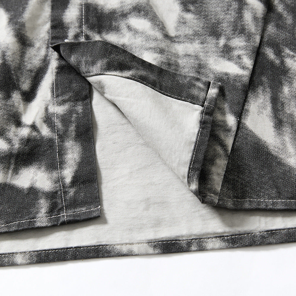 DAXUEN Distressed tie-dye short-sleeved button-up shirt