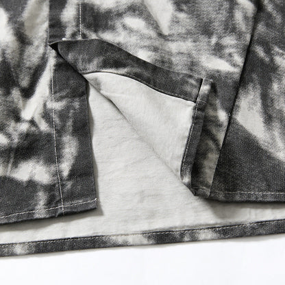 DAXUEN Distressed tie-dye short-sleeved button-up shirt