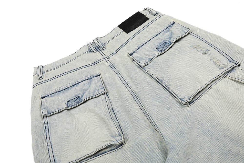 DAXUEN Men's loose-fit wide-leg acid-washed cargo shorts