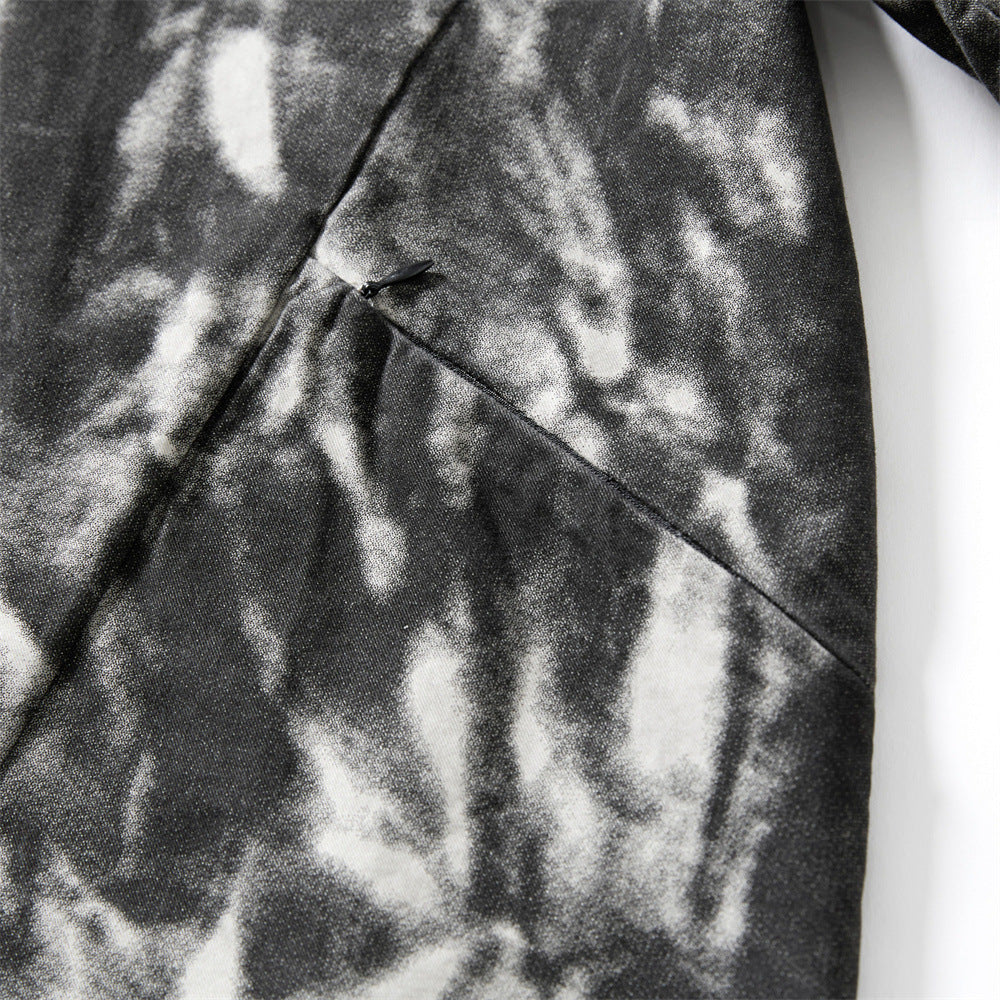 DAXUEN Distressed tie-dye short-sleeved button-up shirt