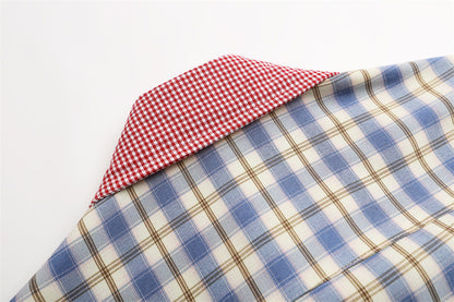 DAXUEN Plaid button-up shirt with cartoon cat patches