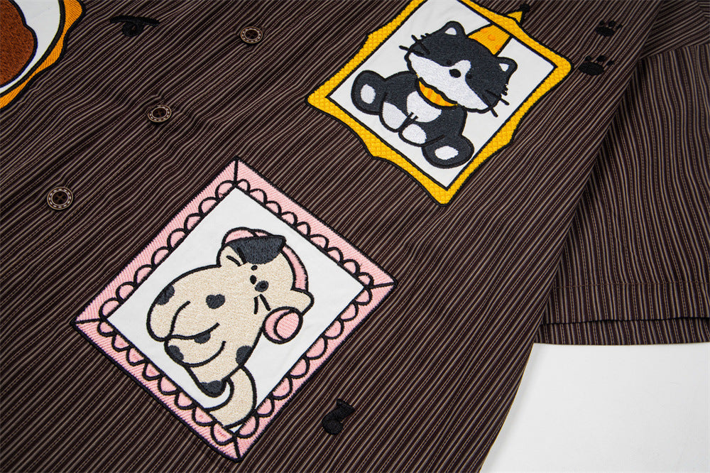 DAXUEN Short-sleeve striped shirt with cartoon patches
