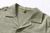 DAXUEN Textured short-sleeved button-up shirt in sage green