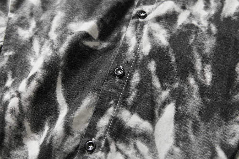 DAXUEN Distressed tie-dye short-sleeved button-up shirt