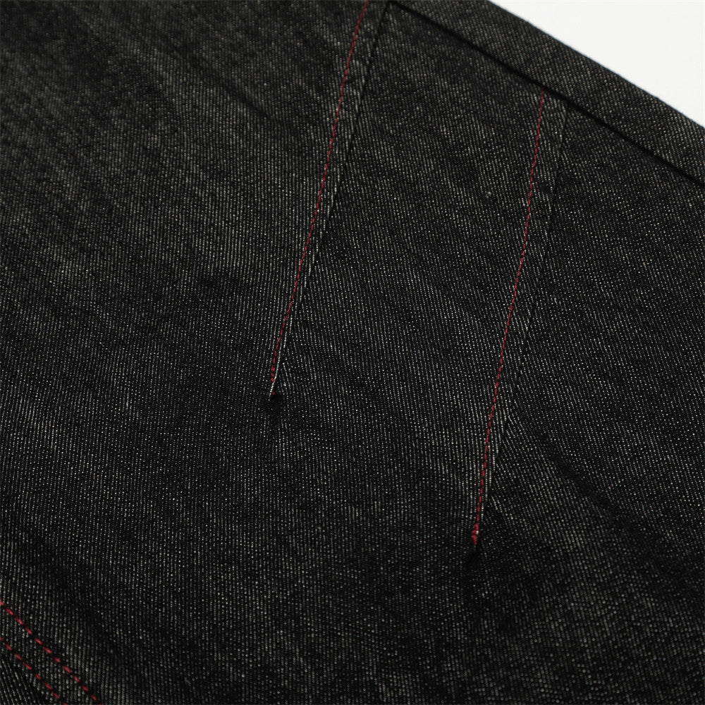DAXUEN Wide-leg denim trousers with red stitching