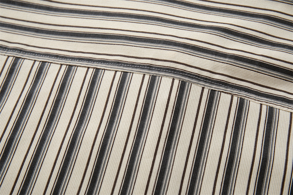 DAXUEN Cream vertical stripe short-sleeved button-up shirt