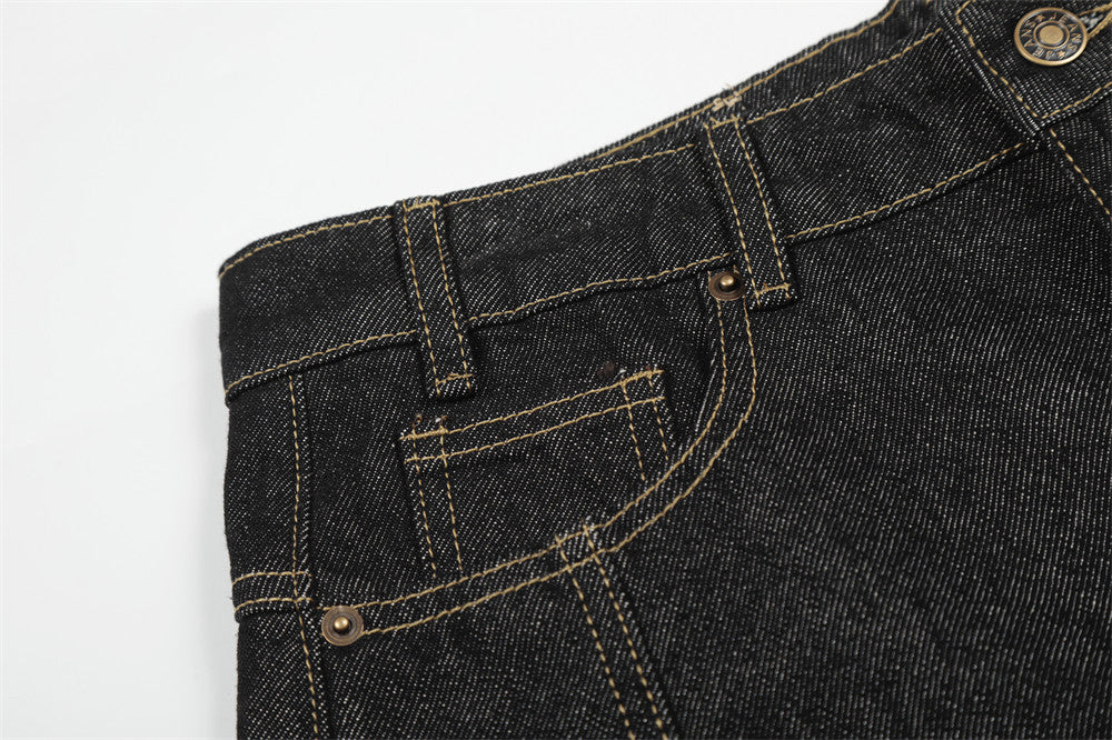 DAXUEN Wide-leg denim shorts with embroidery and contrasting stitching