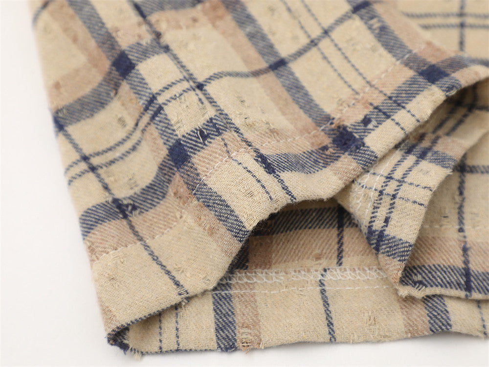 DAXUEN Short-sleeved plaid button-up shirt with graphic elements