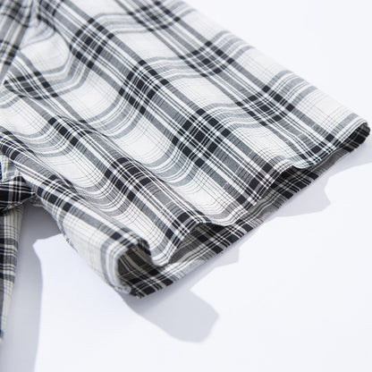 DAXUEN Short-sleeved plaid button-up shirt