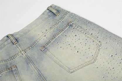 DAXUEN Light blue wide-leg denim jeans with studs