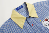 DAXUEN Short-sleeved plaid button-up shirt with cartoon cat patches