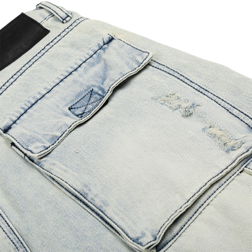 DAXUEN Men's loose-fit wide-leg acid-washed cargo shorts