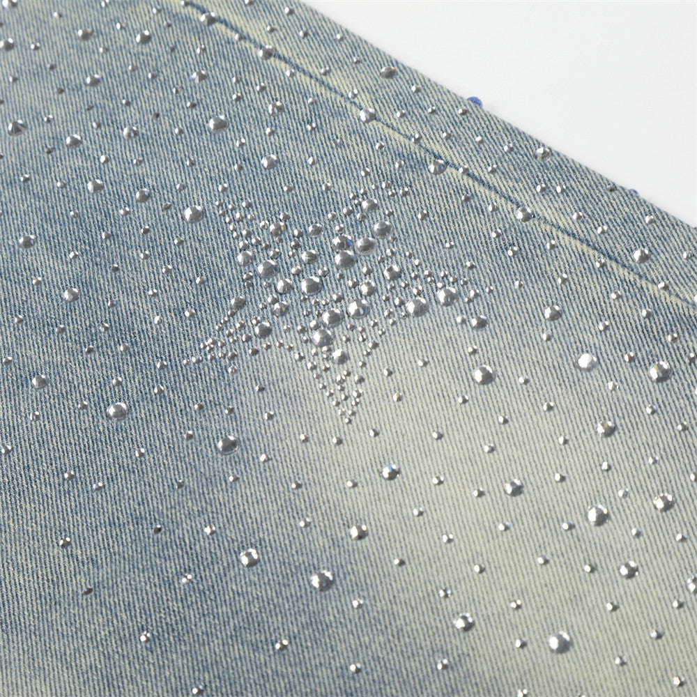 DAXUEN Light blue wide-leg denim jeans with studs