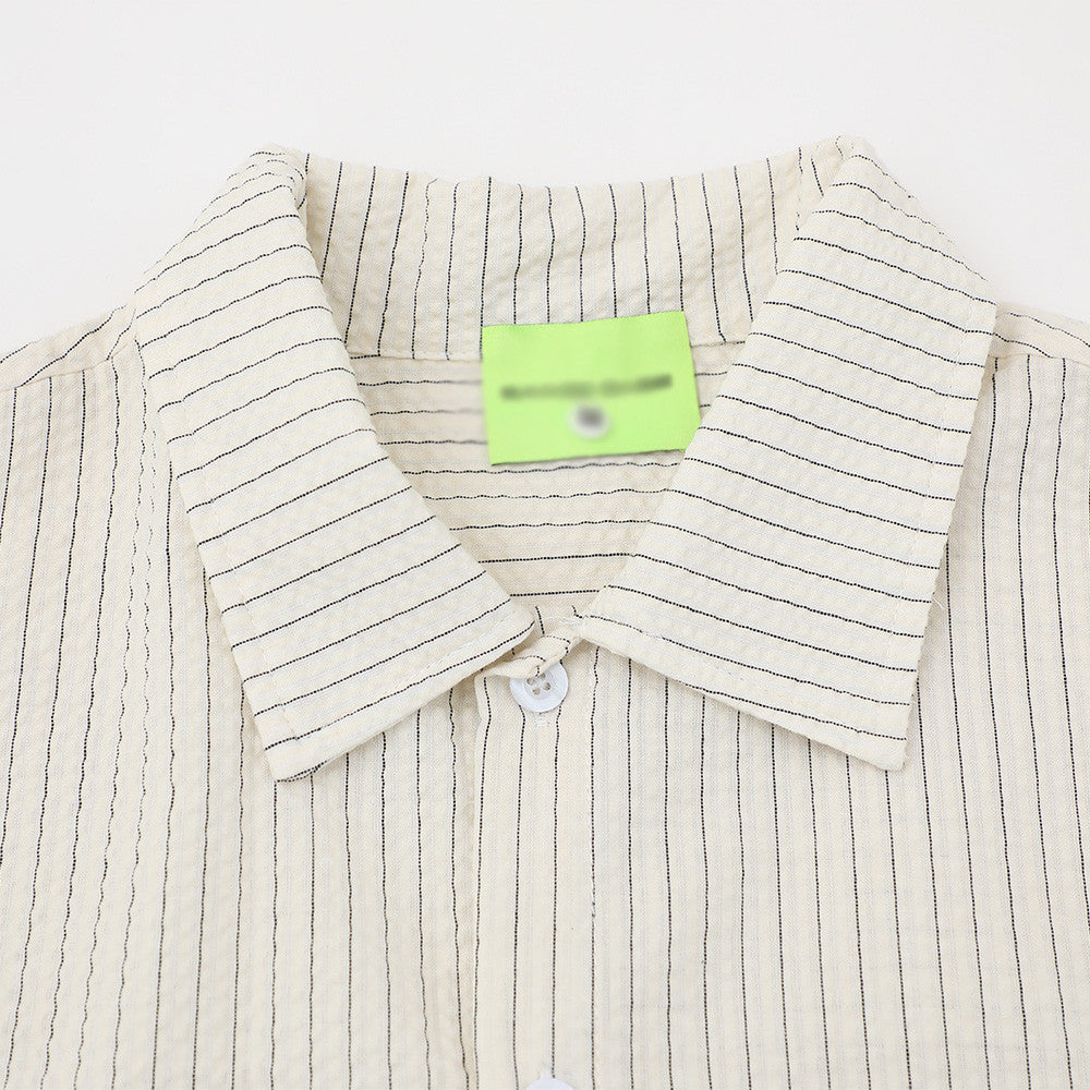 DAXUEN Short-sleeved button-up shirt with pinstripes and embroidery