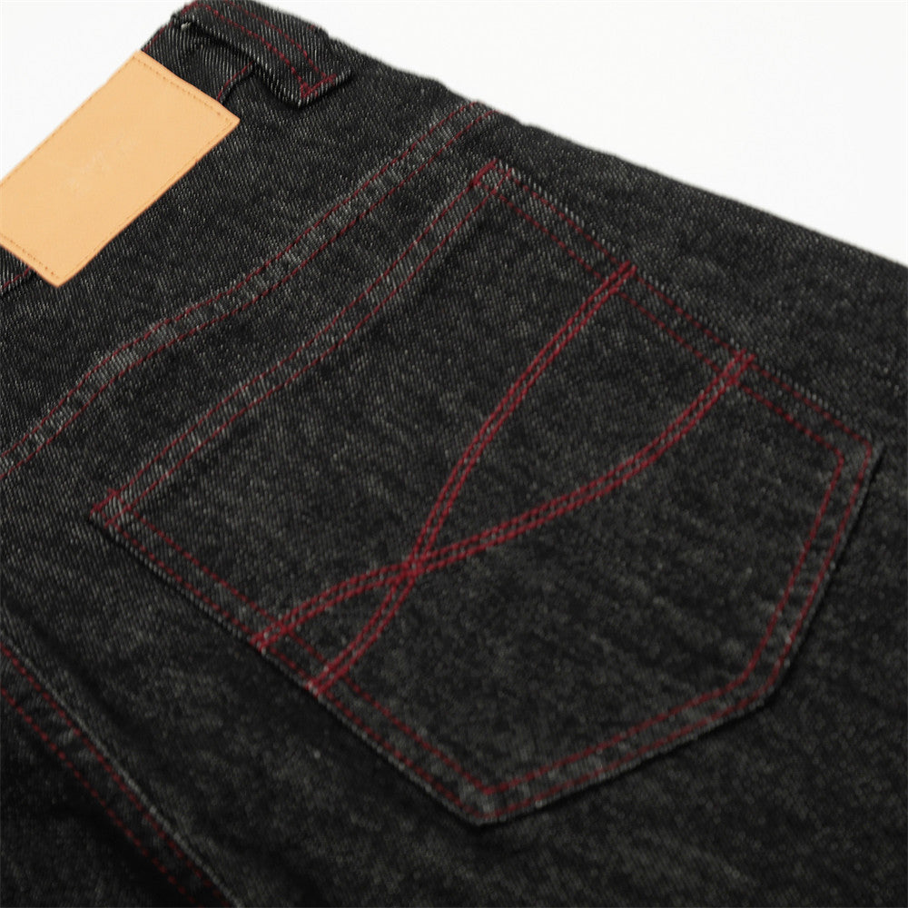 DAXUEN Wide-leg denim trousers with red stitching