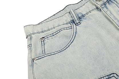 DAXUEN Men's loose-fit wide-leg acid-washed cargo shorts