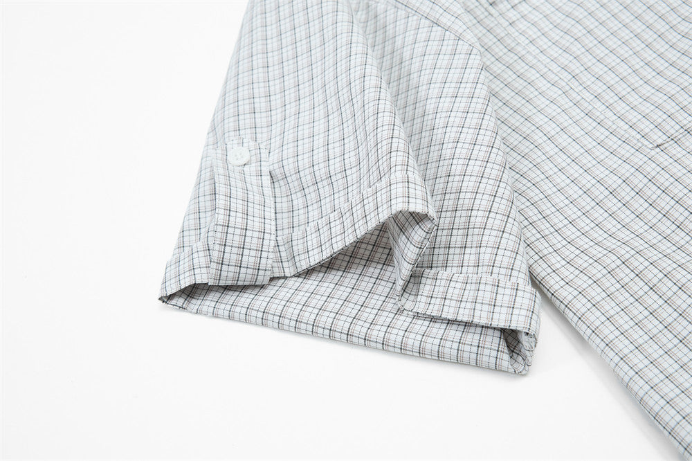 DAXUEN Short-sleeved plaid button-up shirt
