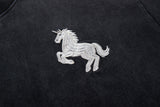 DAXUEN Faded charcoal grey short-sleeved t-shirt with unicorn embroidery