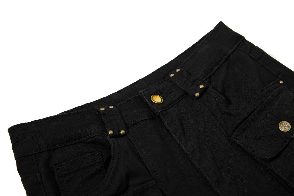 DAXUEN High-waisted black cargo pants with flared legs