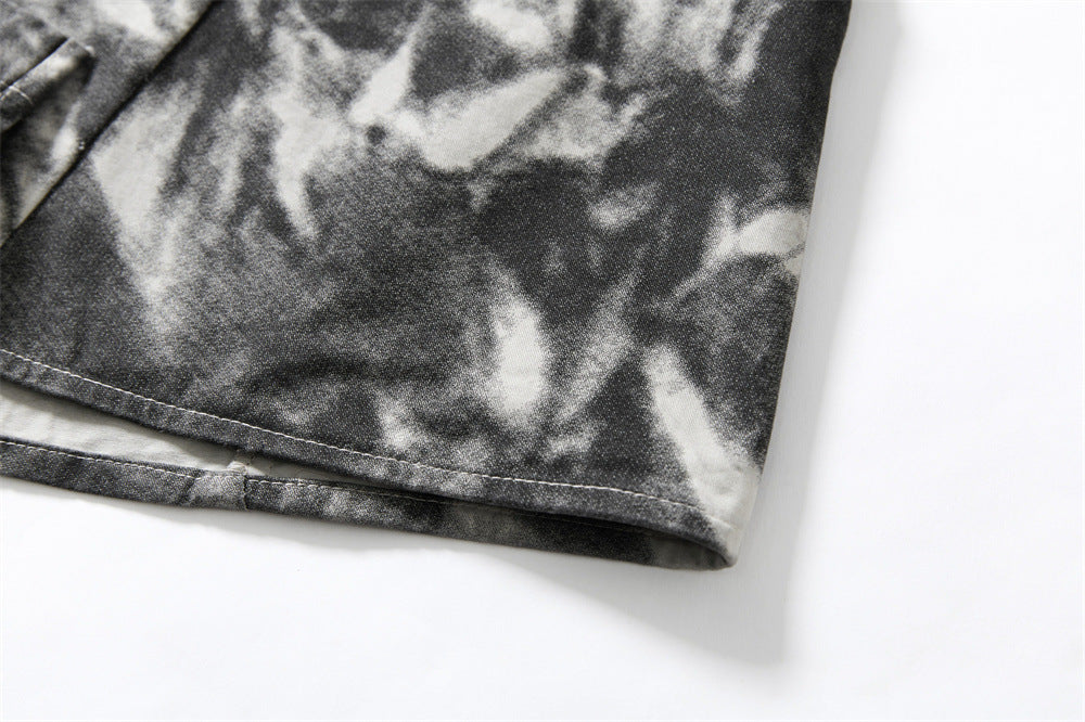 DAXUEN Distressed tie-dye short-sleeved button-up shirt