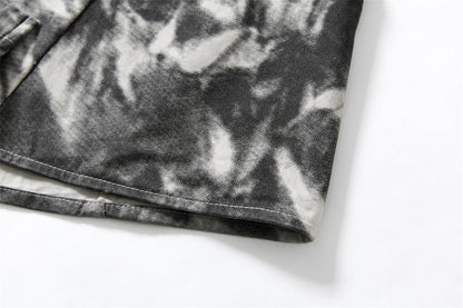 DAXUEN Distressed tie-dye short-sleeved button-up shirt