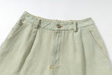 DAXUEN Faded greenish-blue wide-leg denim shorts with embroidery
