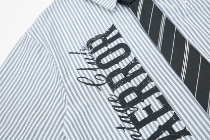 DAXUEN Striped oversized short-sleeve button-down shirt
