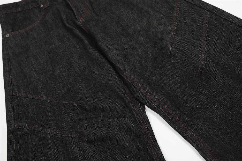 DAXUEN Wide-leg denim trousers with red stitching