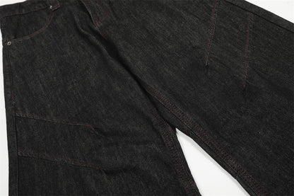 DAXUEN Wide-leg denim trousers with red stitching