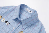 DAXUEN Cartoon-embroidered plaid button-up shirt