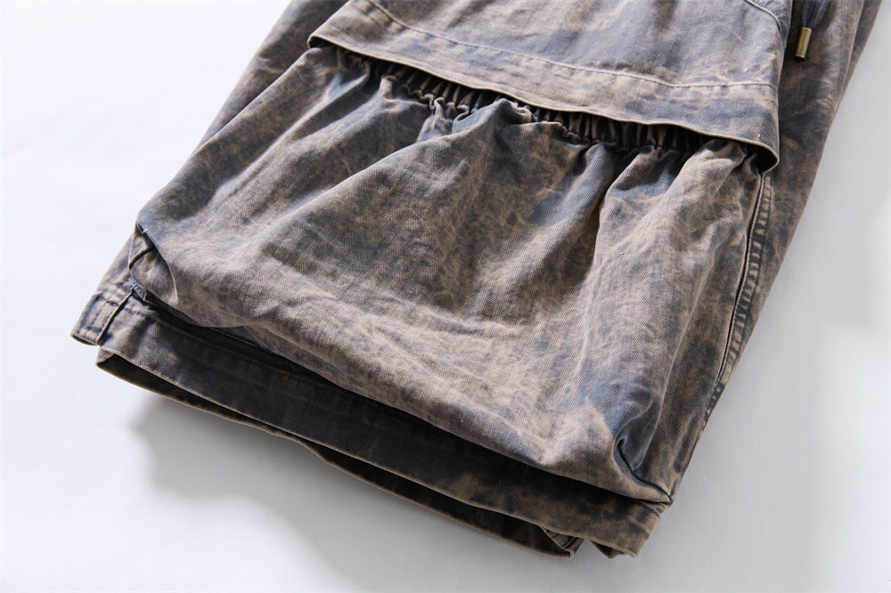 DAXUEN Wide-leg cargo shorts in faded grey-blue denim