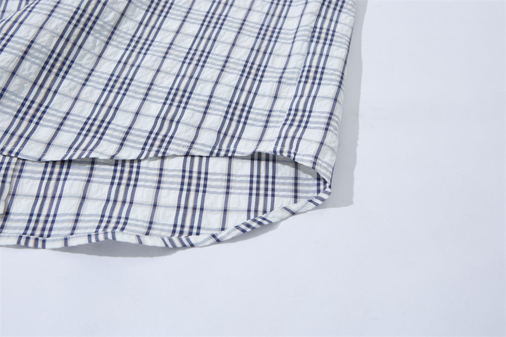 DAXUEN Short-sleeved plaid button-up shirt