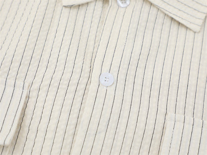 DAXUEN Short-sleeved button-up shirt with pinstripes and embroidery