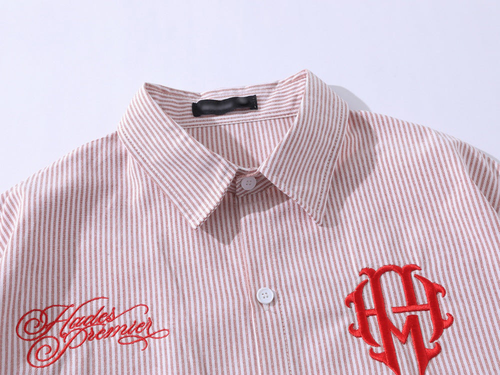 DAXUEN Vertical stripe short sleeve shirt with embroidery