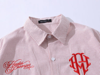DAXUEN Vertical stripe short sleeve shirt with embroidery