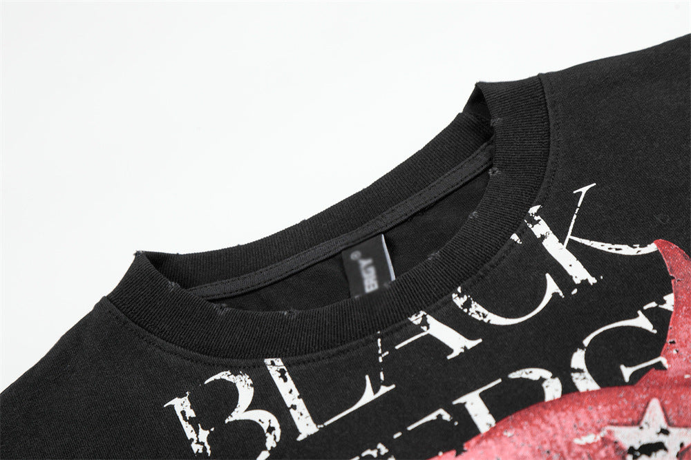 DAXUEN Black oversized T-shirt with distressed graphics